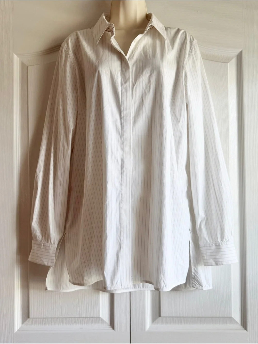 Lafayette 148 New York Helen Oversize Stripe Cotton Button Up Shirt - Picture 3 of 11